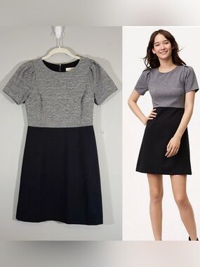 Loft Colorblock Short Sleeve Dress Size 2P Gray Black Corporate Chic Careerwear